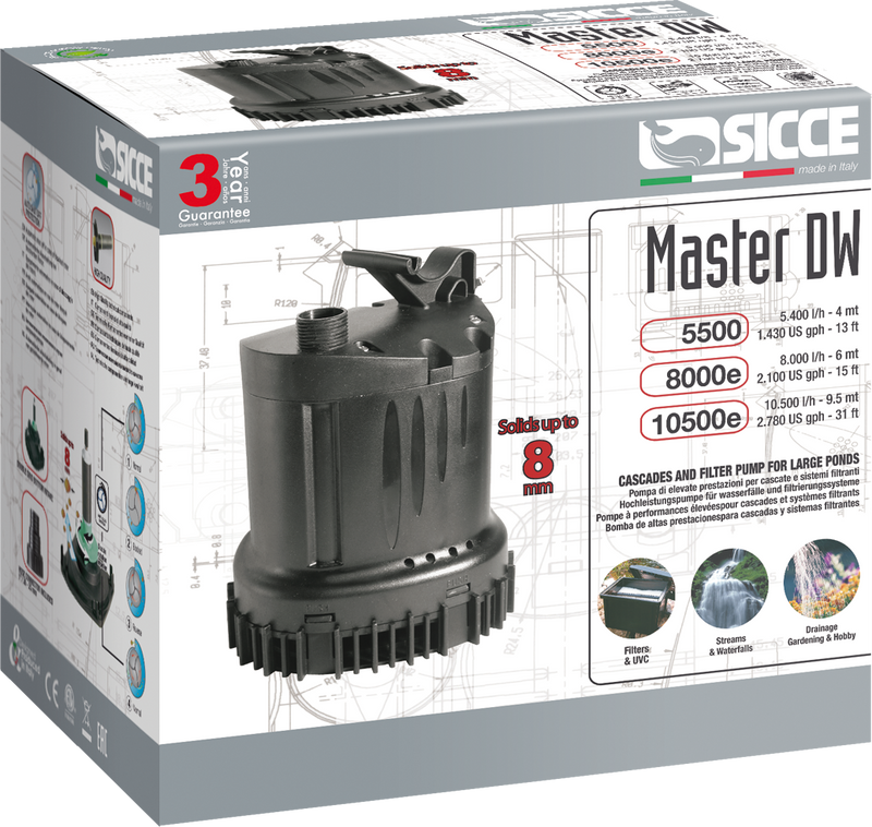 Sicce Master DW Pond Pump 4000 - 8000 L/H Waterfall & Solid Handling